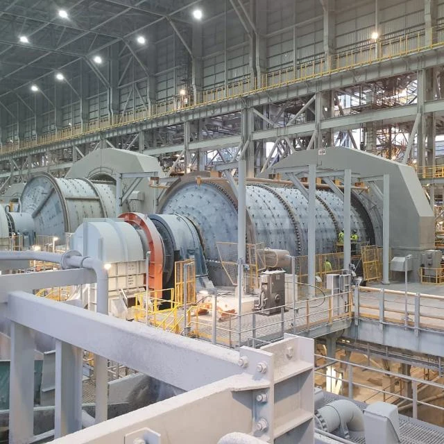 SAG and ball mill grinding circuit inside a processing plant